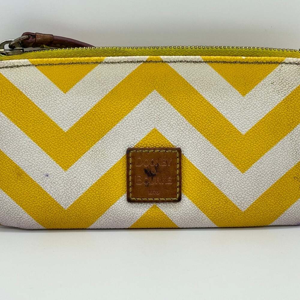 Dooney & Bourke Cosmetic Pouch Yellow and White Chevron